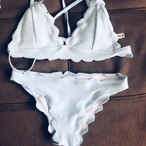 Two piece scalloped light blue shein bikini